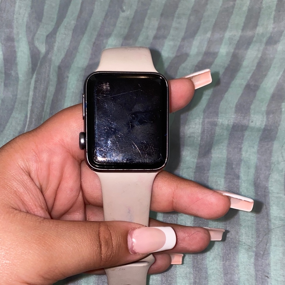 Apple Watch with Silver Case and Cream Band